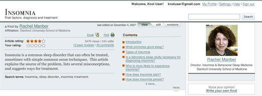 Knol screenshot Knol screenshot